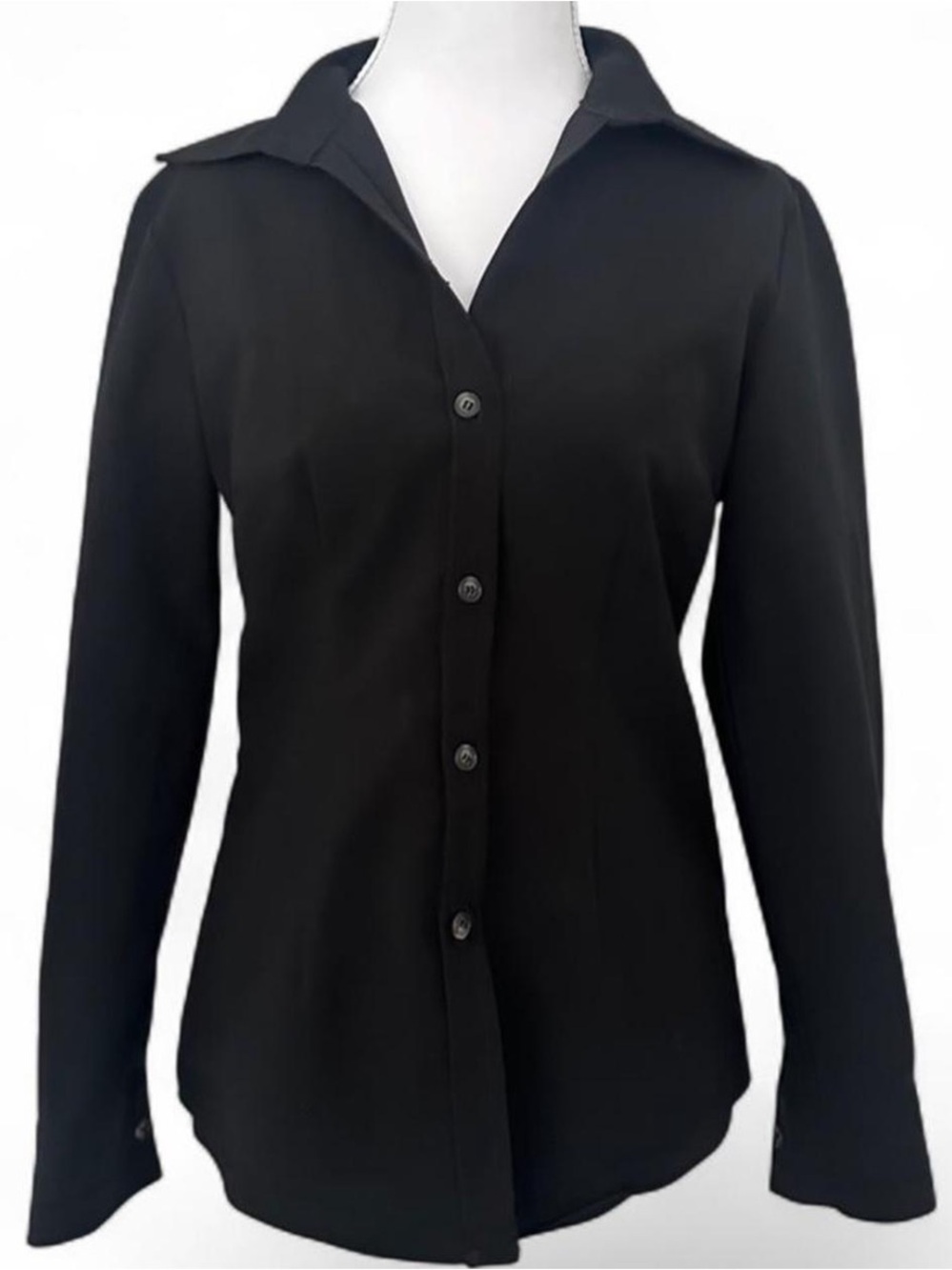 New York & Company City Stretch Black Long-Sleeve Button-Down Shirt
